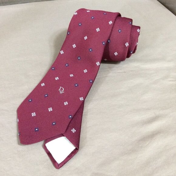 Vintage Christian Dior Men’s Tie Red Stripe Necktie Polyester Silk Blend 1980s - Picture 1 of 3